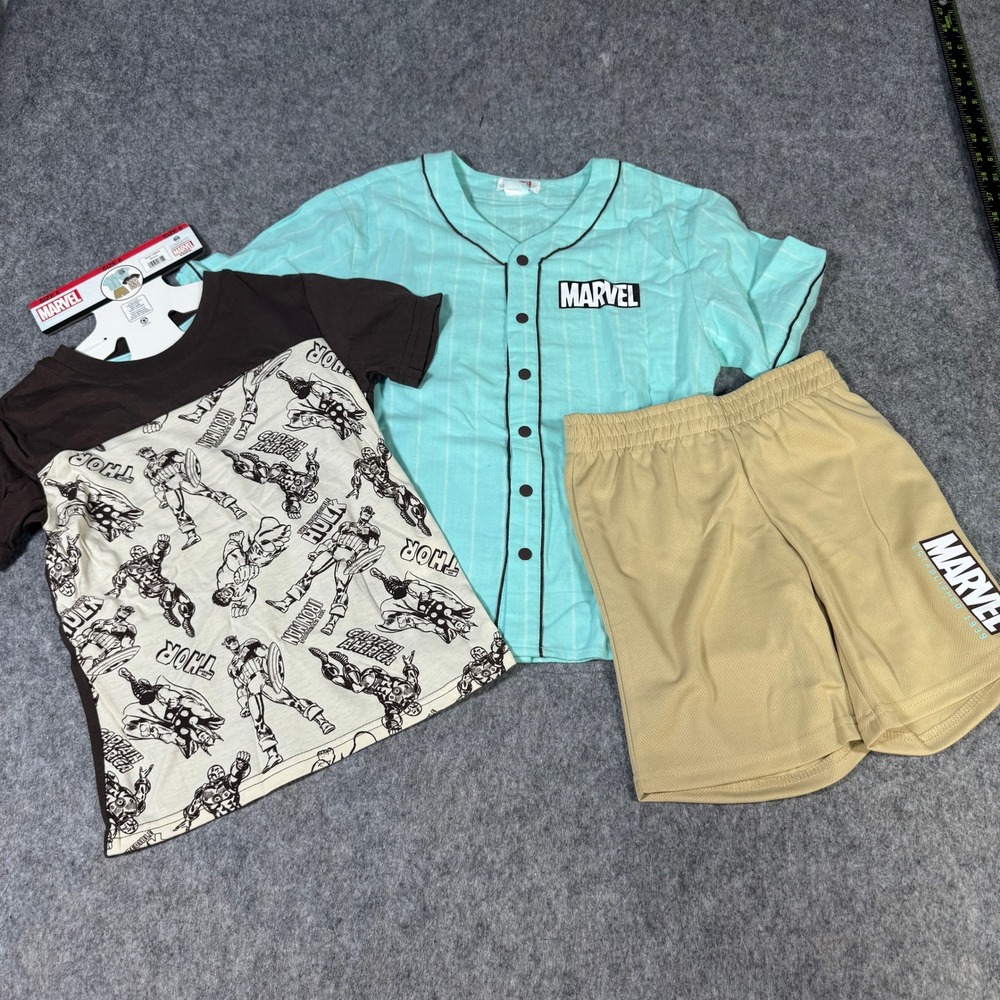 Marvel Avengers Kids 3-Piece Set Baseball Jersey T-Shirt Mesh Shorts Size 6